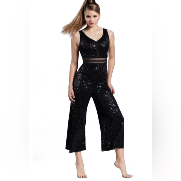 Weissman‎ Elite Competition collection Black SEQUIN JUMPSUIT size XS - Picture 1 of 5
